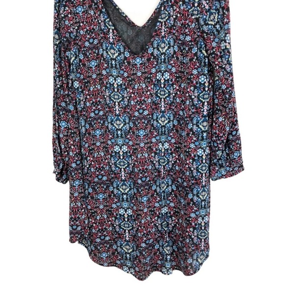 Lush Womens Black Floral V-Neck Cutout Back Long Sleeve Tunic Dress - Picture 8 of 16
